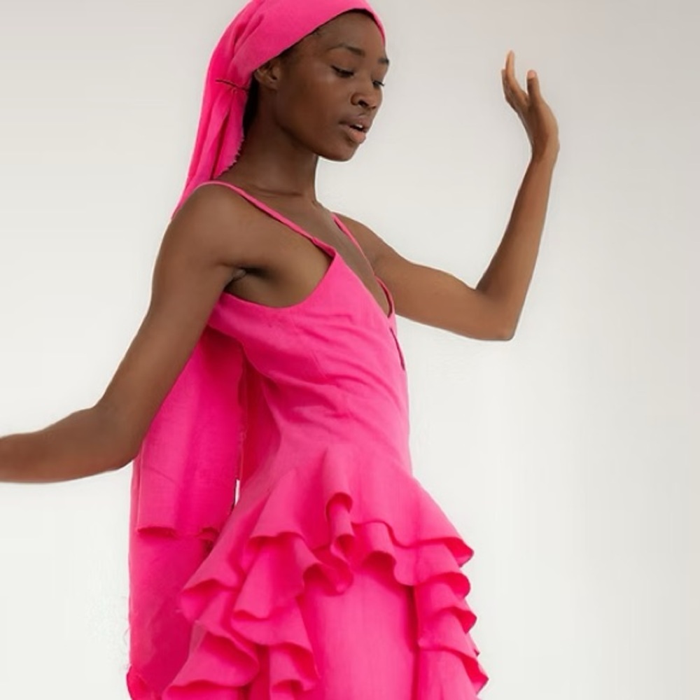 TACH Pink Ruffle Mini Linen Sun Dress - Picture 2 of 11